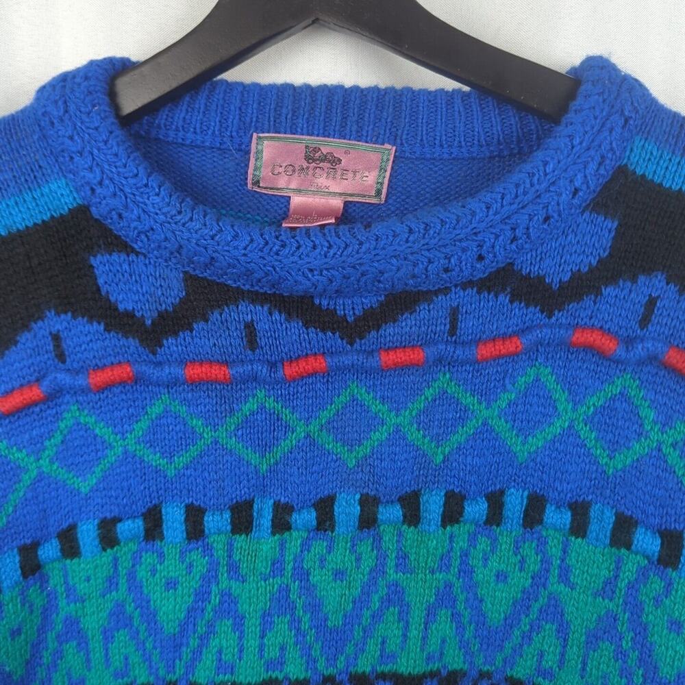 Concrete Mix Sweater Mens Size L Vintage Crew Neck Knit Pullover Blue Green Red - Picture 4 of 14